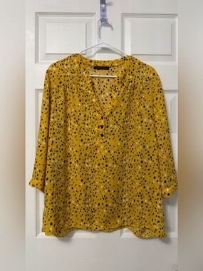 Mustard Yellow Printed V-Neck Blouse
